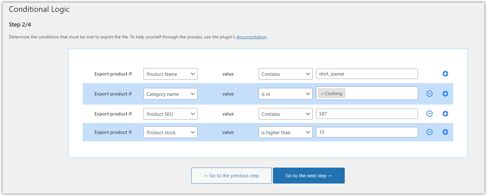 Conditional logic in a WooCommerce product export plugin