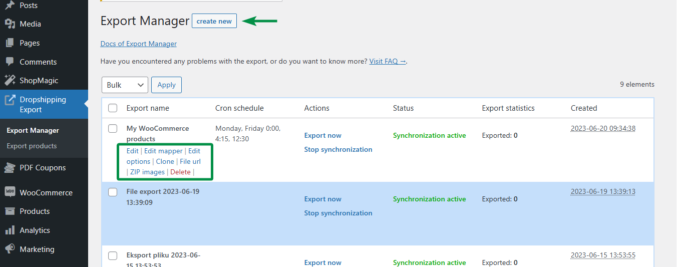 Manage your exports