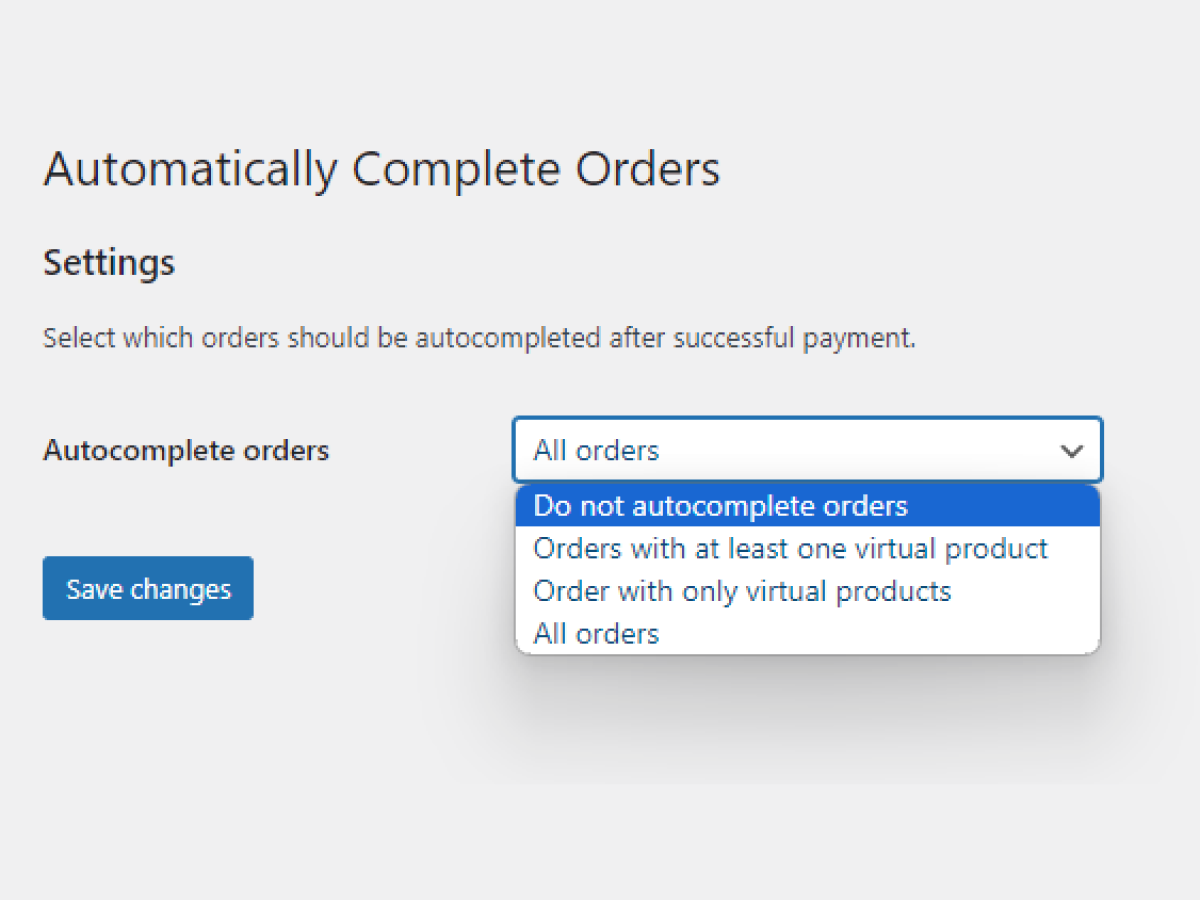 Automatic Payment Status WooCommerce - plugin settings