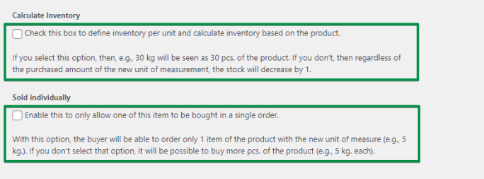 Flexible Quantity Calculator for WooCommerce sold individually settings
