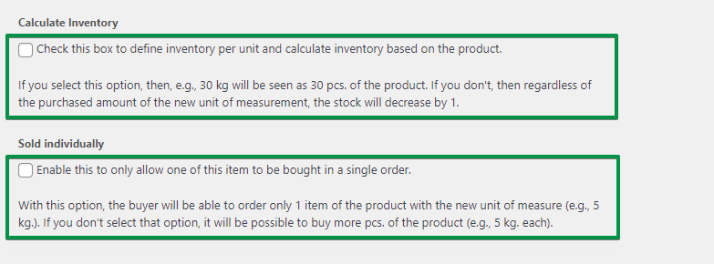 Flexible Quantity Calculator for WooCommerce sold individually settings