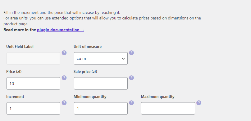 Flexible Quantity Calculator for WooCommerce - settings for cu m