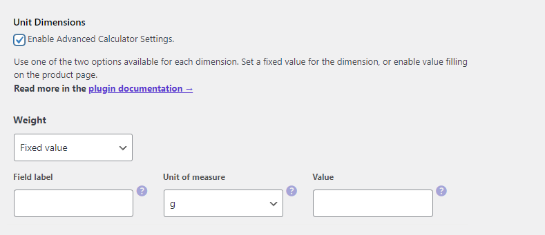 Flexible Quantity Calculator for WooCommerce - weight settings