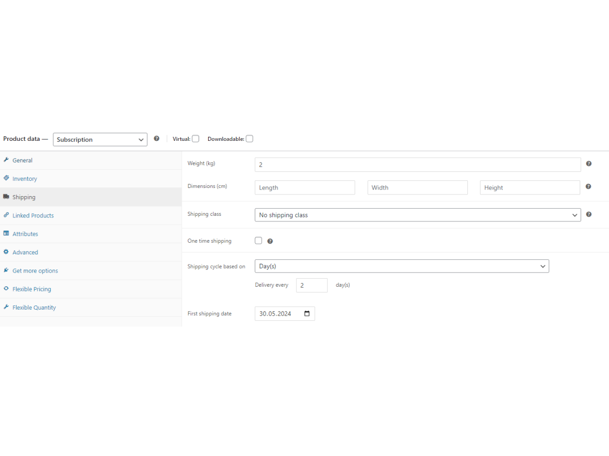 Recurring Shipping Settings