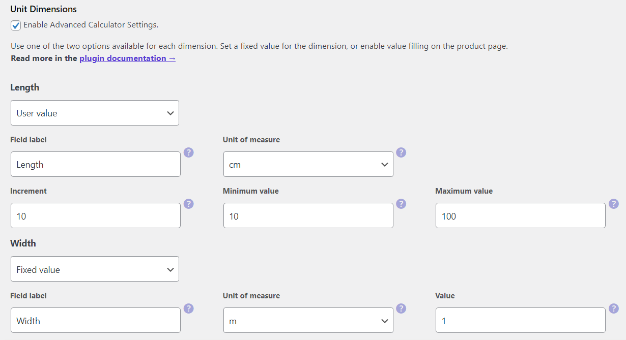 Add Unit Dimensions for a new unit of measure for a WooCommerce product