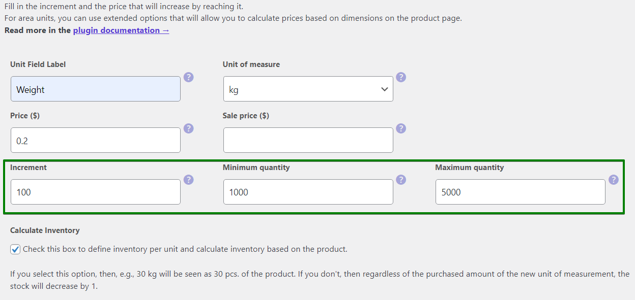 Flexible Quantity - minimum and maximum quantity of the WooCommerce product new unit of measure