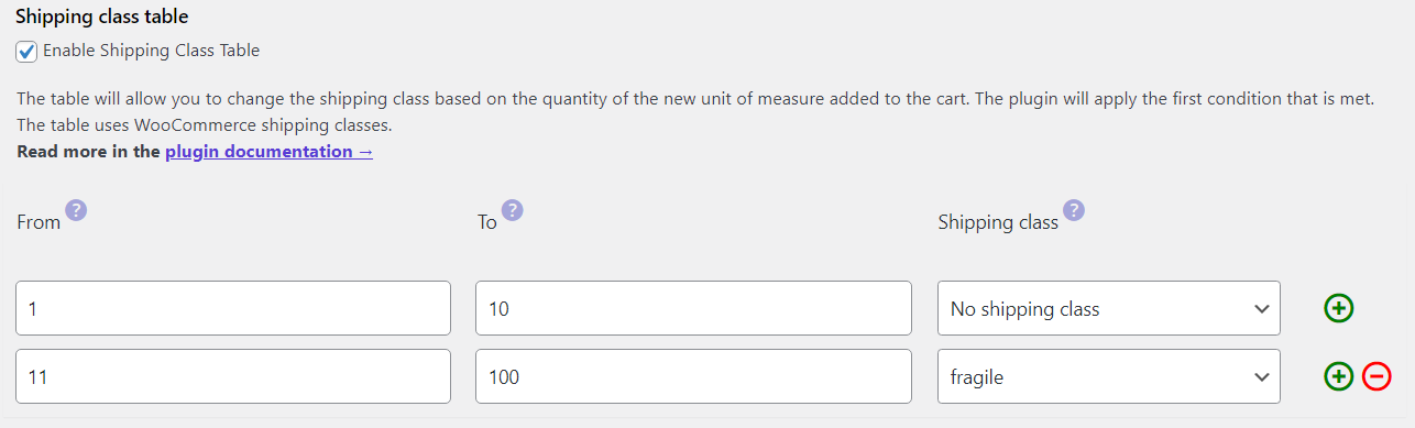 Flexible Quantity - shipping class table - dynamic shipping costs