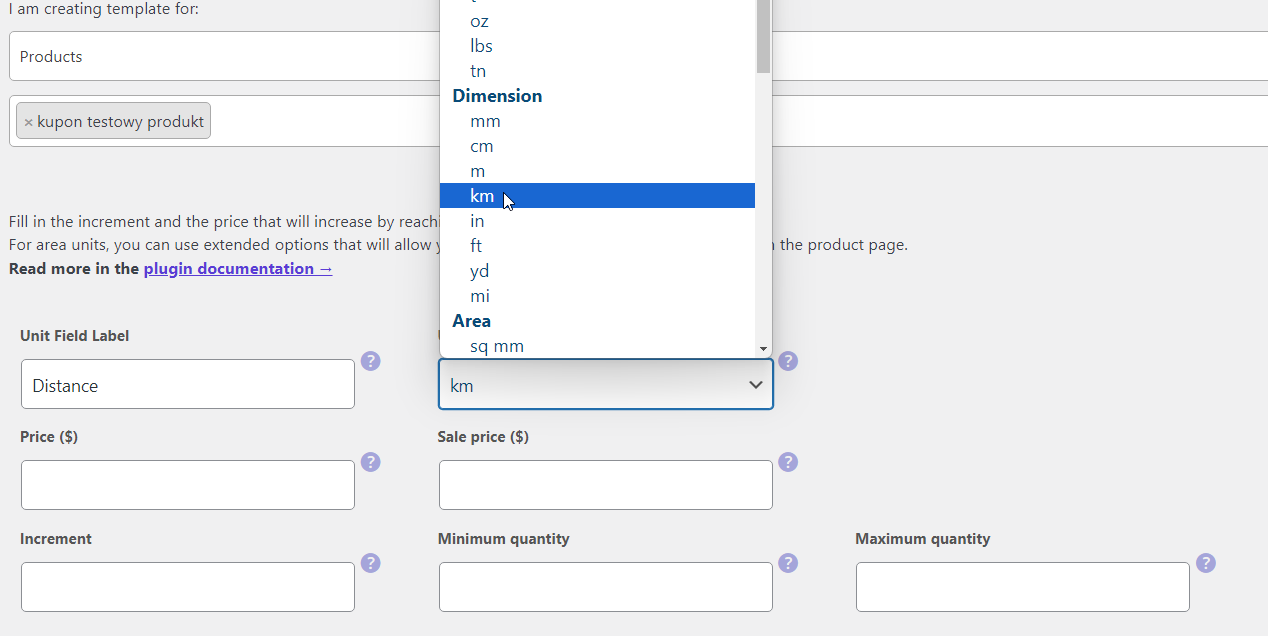 New unit of measure for a WooCommerce simple product