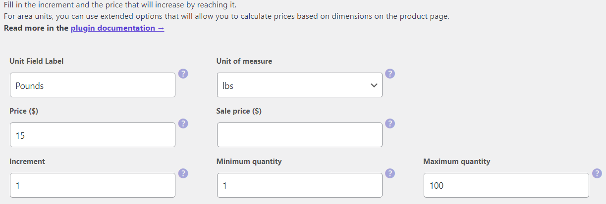 Set the WooCommerce new unit of measure for a simple product