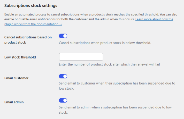Cancel subscriptions in WooCommerce based on stock automatically
