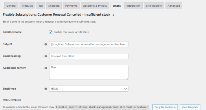 Flexible Subscriptions - cancel subscription based on stock - user notification