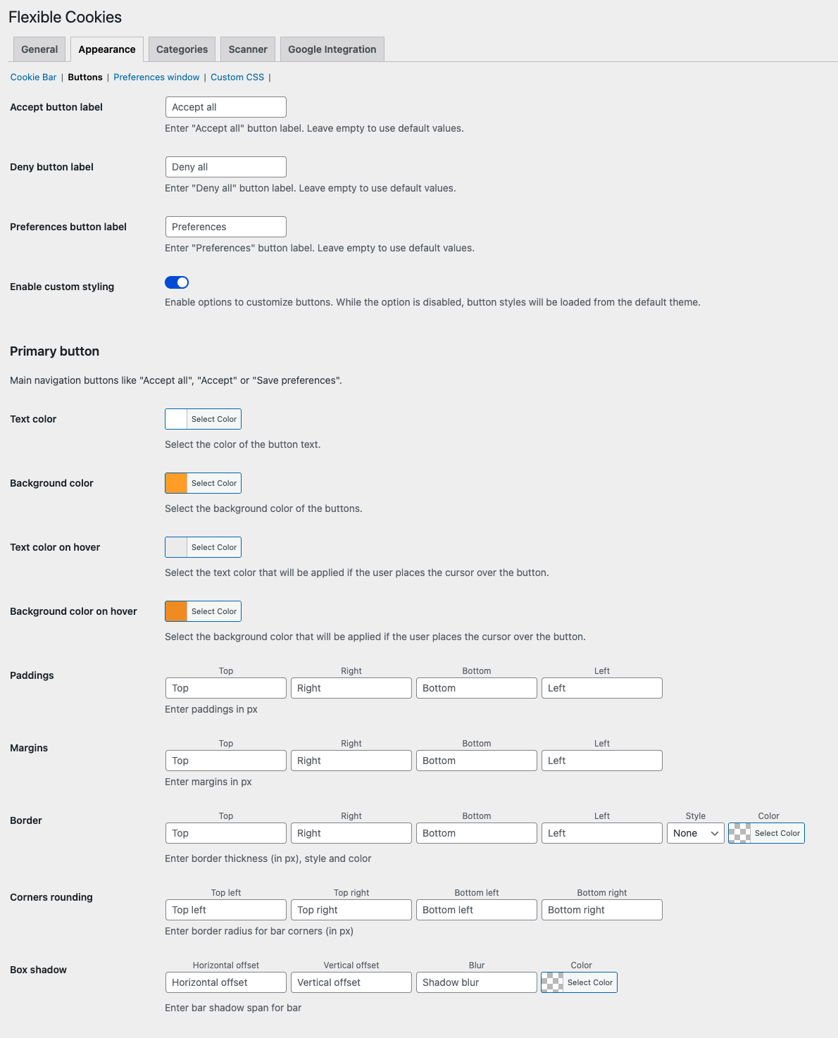 Flexible Cookies - Cookies button styling