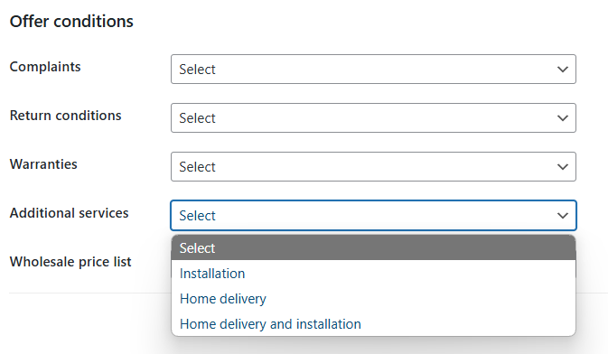 Additional services in the auction template