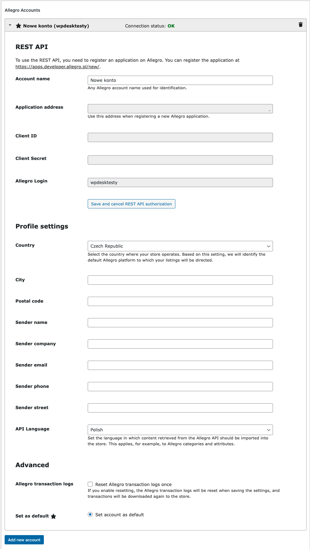 Connection with Allegro API