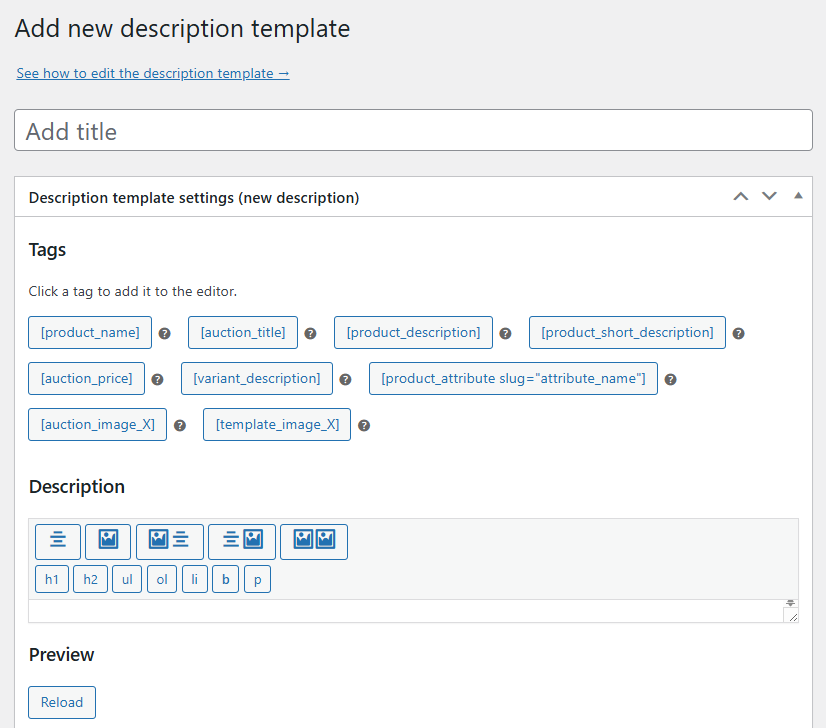 Allegro WooCommerce - description template editor