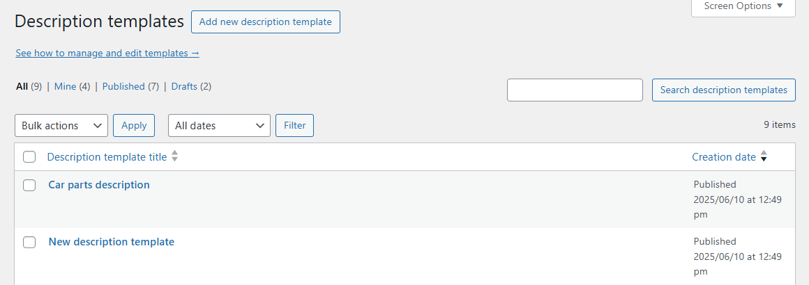 Allegro WooCommerce - description templates