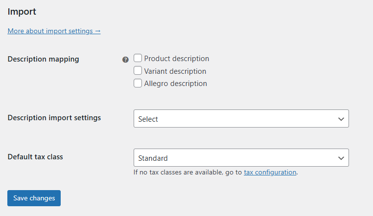 Allegro WooCommerce - import settings
