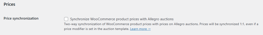 Allegro WooCommerce - price synchronization option