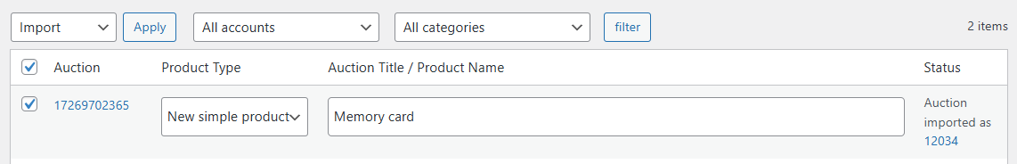 Allegro WooCommerce – successful import message