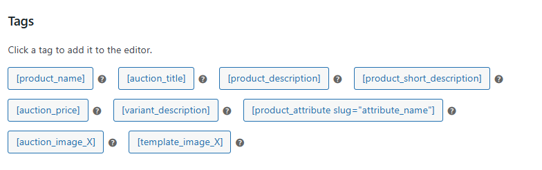 Auction description tags