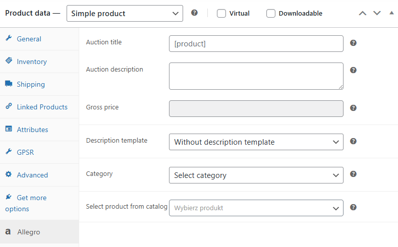 Auction price field in product settings is disabled when price sync is enabled