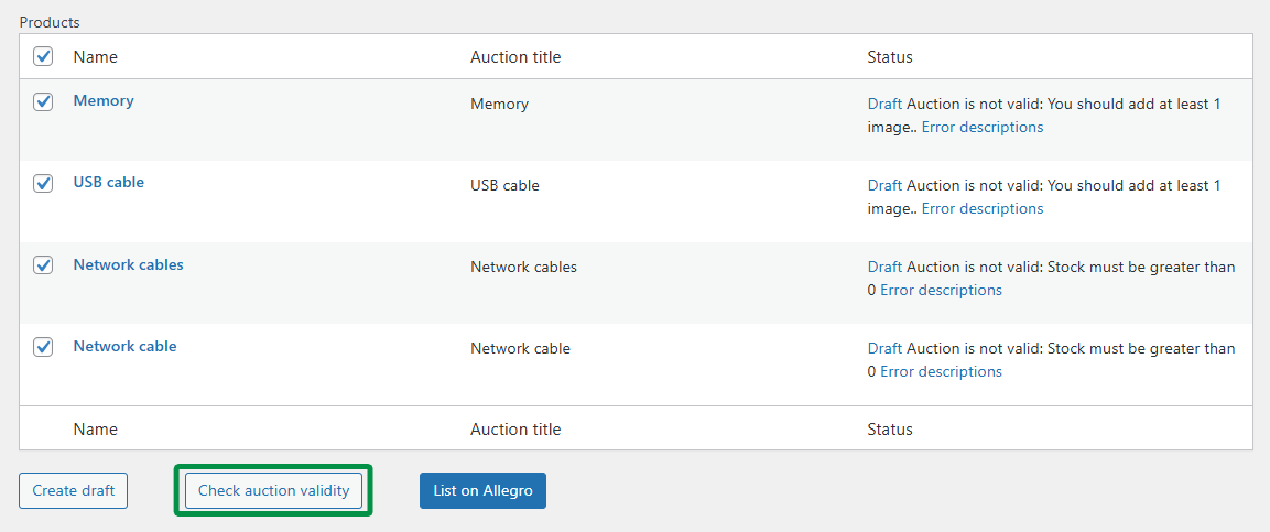 Checking auction validity