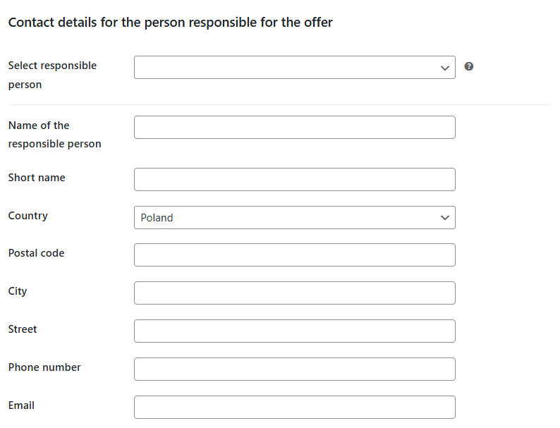 Contact details for the person responsible for the offer - auction template