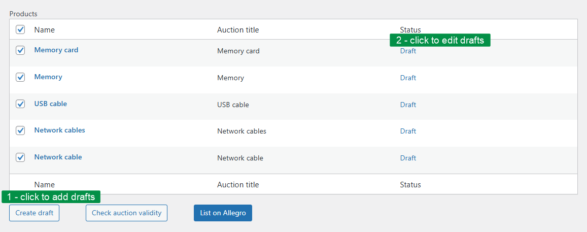 Creating auction drafts