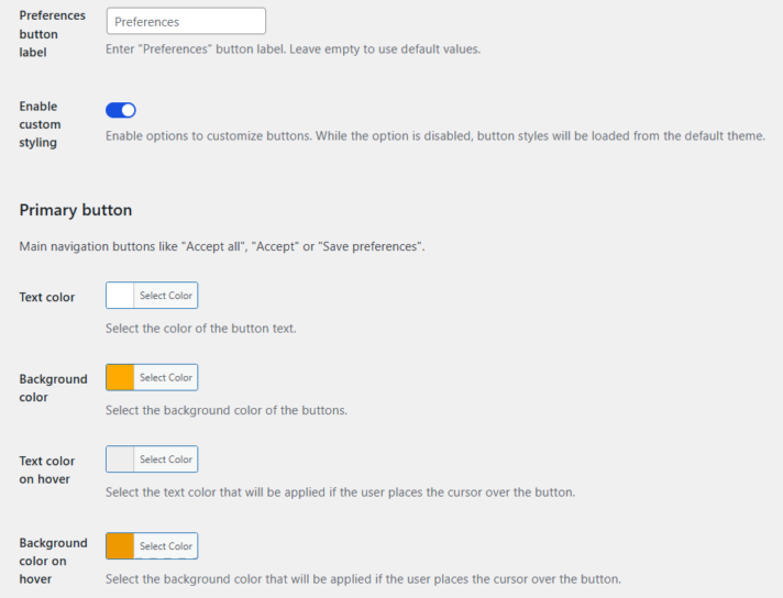 Custom styling for buttons with Flexible Cookies Style Add-on