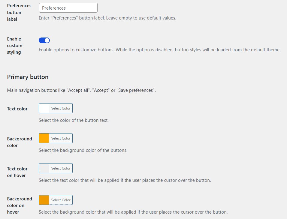 Custom styling for buttons with Flexible Cookies Style Add-on