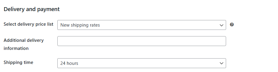 Delivery and payment settings in the auction template