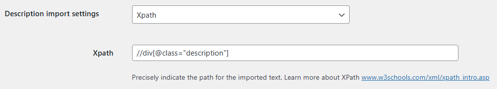 Description import settings - Xpath