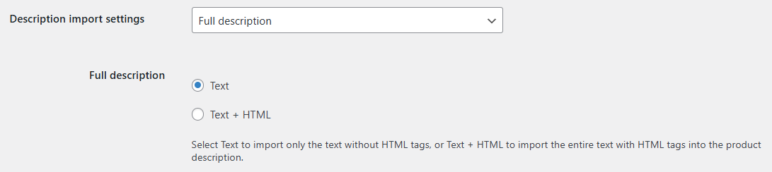 Description import settings
