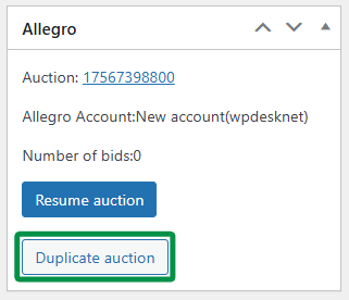 Duplicating a single auction from the auction edit screen