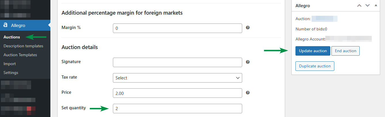 Edit the auction quantity example