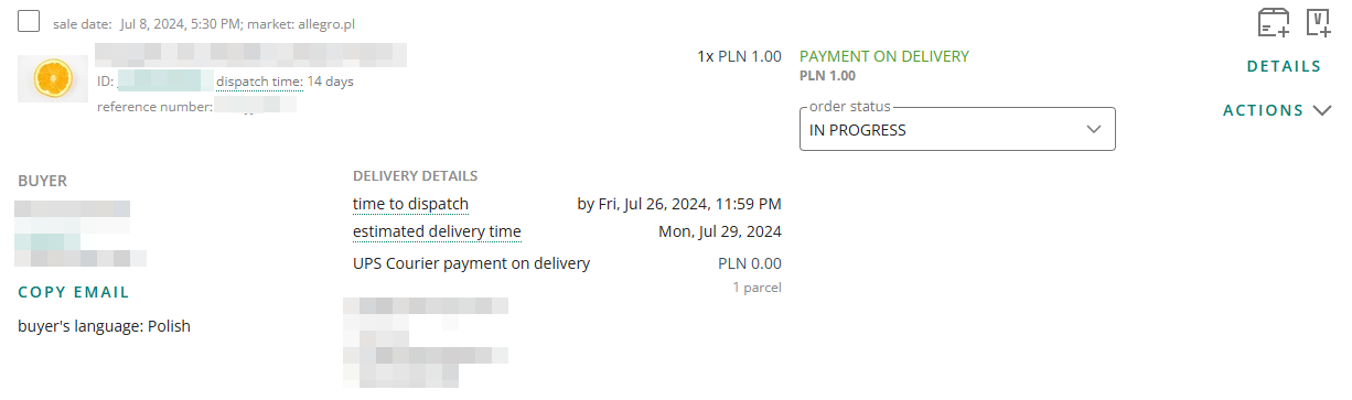 Example sales information on Allegro