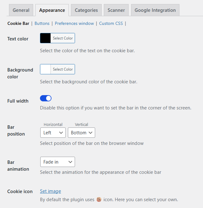 Flexible Cookies Style Add-on - cookie bar customizer for WordPress