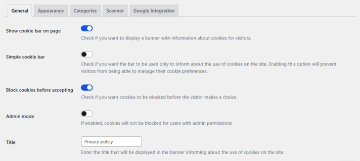 General settings in Flexible Cookies