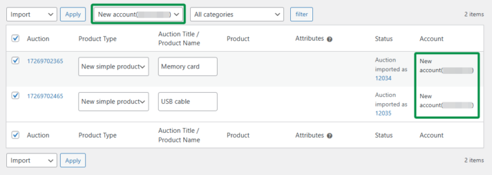 Importing auctions to WooCommerce products from a selected Allegro account