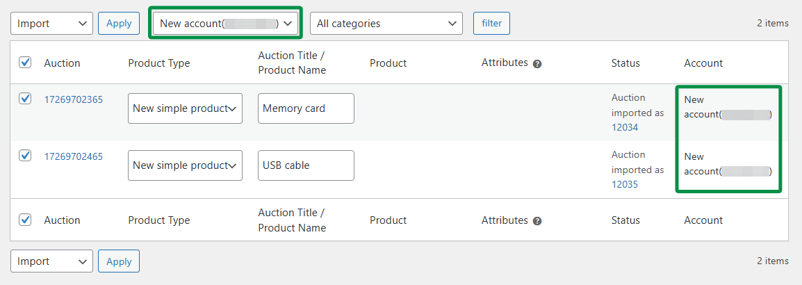 Importing auctions to WooCommerce products from a selected Allegro account