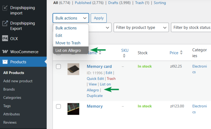 List on Allegro from the product view screen