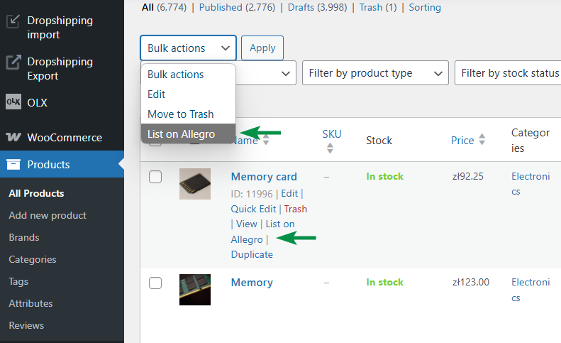 List on Allegro from the product view screen