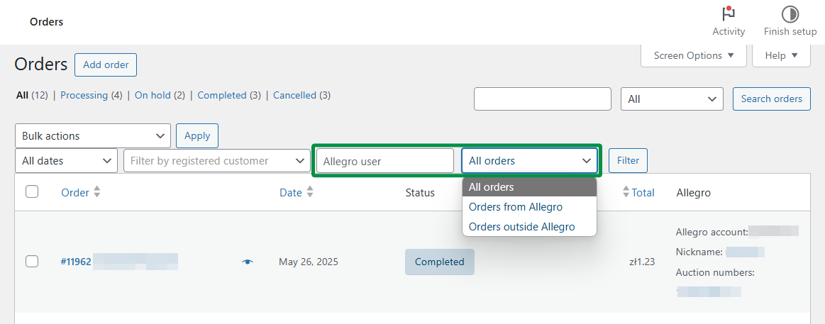 Order overview