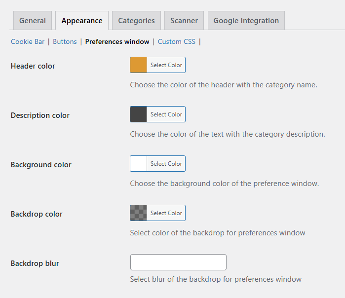 Preferences window styling in Flexible Cookies Style Add-on