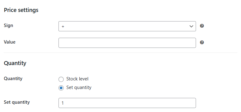 Price settings and quantity - auction template