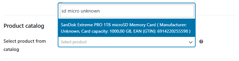 Product catalog parameter example
