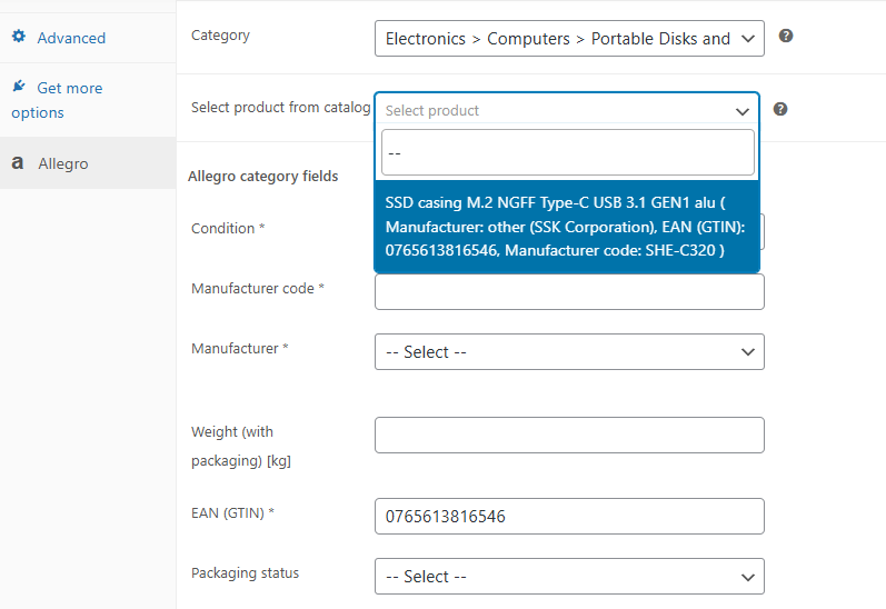 Product from catalog based on EAN example