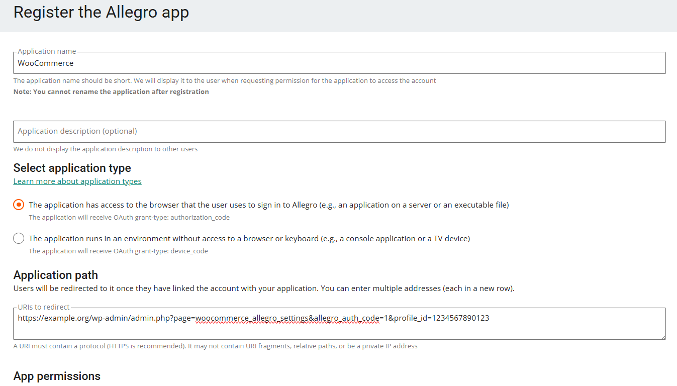 Registering the Allegro app