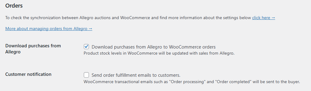 Synchronizing orders in Allegro WooCommerce