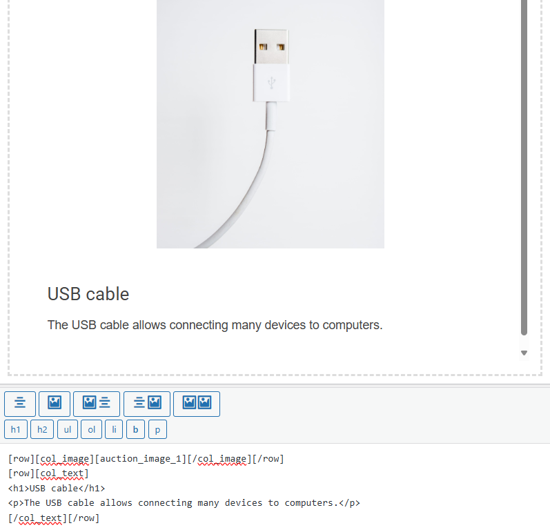 The auction description preview example